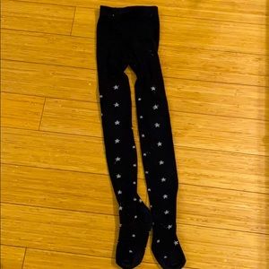 Girls Gap Tights Black with Metallic Silver Stars